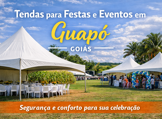 Tendas para Festas e Eventos em Guapó | Locação com Estrutura Segura Tendas para festas e eventos em Guapó Goiás com estrutura montada para casamento e celebrações ao ar livre