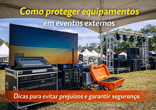 Como Proteger Equipamentos em Eventos Externos Equipamentos de som e iluminação protegidos por tenda profissional em evento ao ar livre