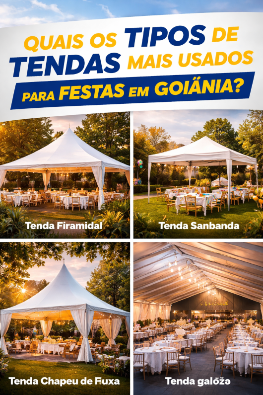 Tipos de tendas para festas em Goiânia Tipos de tendas para festas em Goiânia como piramidal, sanfonada e galpão