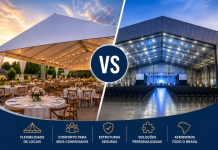 Tenda ou Galpão: Melhor Opção para Eventos Grandes Comparação entre tenda e galpão para eventos grandes com estrutura montada para público de grande porte
