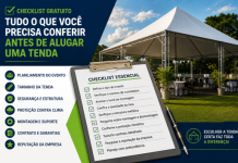 Checklist Antes de Alugar uma Tenda Checklist gratuito com itens importantes para conferir antes de alugar uma tenda para eventos ao ar livre