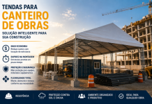 Tendas para Canteiro de Obras: Vale a Pena? Tenda para canteiro de obras utilizada como cobertura temporária em área de construção civil com estrutura metálica reforçada