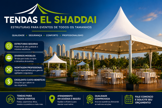 Tendas em Goiânia: Coberturas de Alta Qualidade | El Shaddai Tenda profissional para eventos em Goiânia com estrutura moderna e montagem especializada