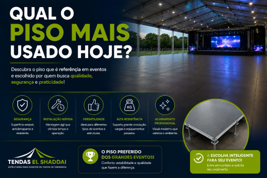 Qual o Piso Mais Usado Hoje? Piso estruturado modular utilizado em eventos de grande porte com acabamento profissional