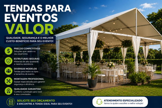 Tendas para eventos valor Tenda profissional para eventos com estrutura moderna e elegante