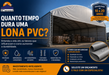 Quanto Tempo Dura uma Lona PVC? Descubra a Vida Útil e Como Aumentá-la Lona PVC de alta resistência instalada em um galpão lonado da Tendas El Shaddai, destacando sua durabilidade, proteção contra raios UV e aplicações industriais.