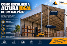 Como Escolher a Altura Ideal de um Galpão? Galpão industrial com indicação de altura total e pé-direito para armazenagem
