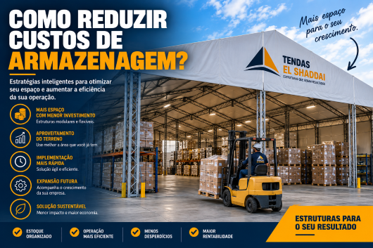 Como Reduzir Custos de Armazenagem com um Galpão | Tendas El Shaddai Galpão lonado para armazenagem com estoque organizado e empilhadeira