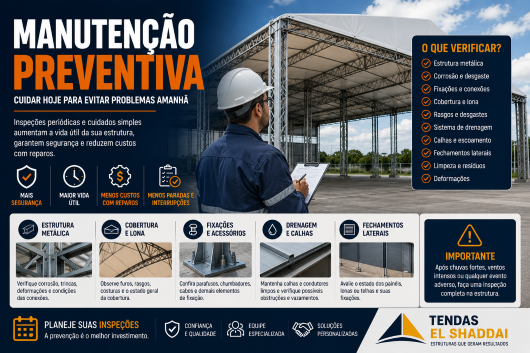 Manutenção Preventiva de Estruturas Metálicas | Tendas El Shaddai Manutenção preventiva de estrutura metálica e galpão com cobertura