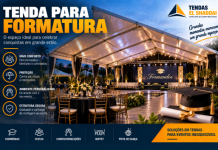 Tenda para Formatura: Como Escolher e Planejar o Espaço Tenda para formatura decorada com palco, mesas e espaço para convidados