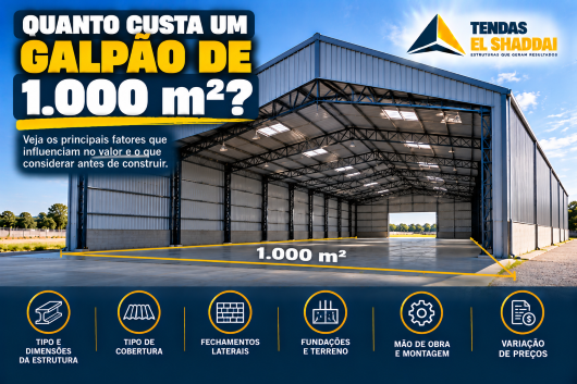 Quanto Custa um Galpão de 1.000 m²? Veja os Fatores Galpão metálico de 1.000 m² para empresas e armazenamento